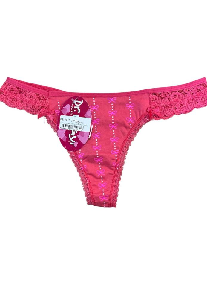 Chiloti Dama, Tanga , Dantelă Rosie Imprimeu Fundițe Roz, Engros